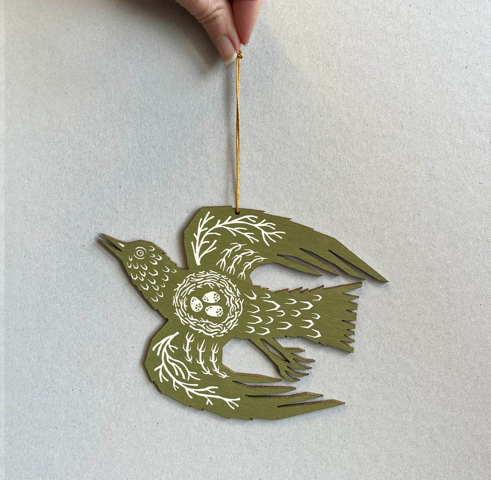 Screenprinted Wooden Decoration - Woodland Bird - THE BRISTOL ARTISAN