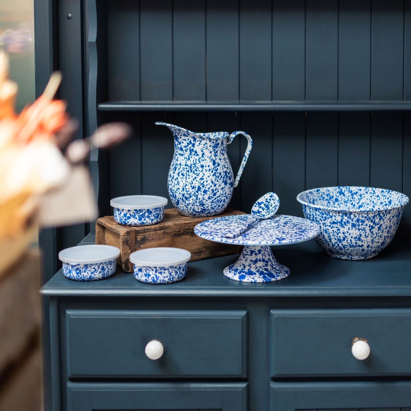 Blue Splatter enamel storage box - THE BRISTOL ARTISAN