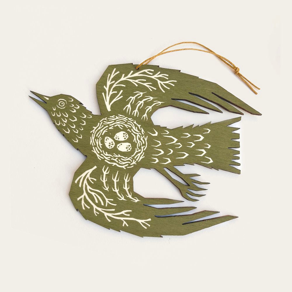 Screenprinted Wooden Decoration - Woodland Bird - THE BRISTOL ARTISAN