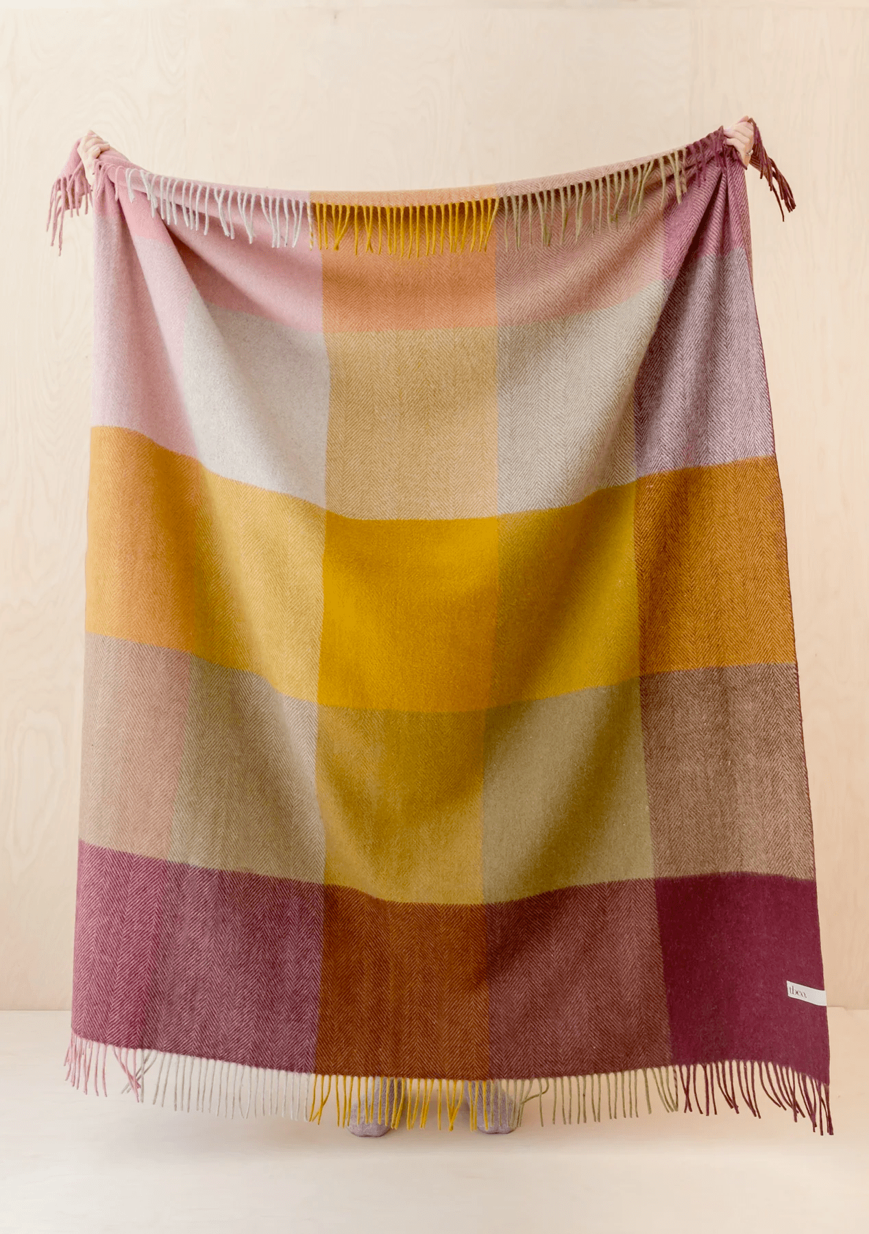Recycled Wool Blanket in Berry Herringbone Block Check - The Bristol Artisan Handmade Sustainable Gifts and Homewares.