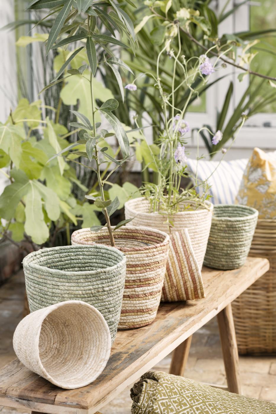 Pot storage basket - Cream, Rose and Yellow - THE BRISTOL ARTISAN