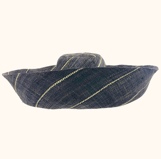 Large Raffia Summer Hat - Black Pinstripe - THE BRISTOL ARTISAN