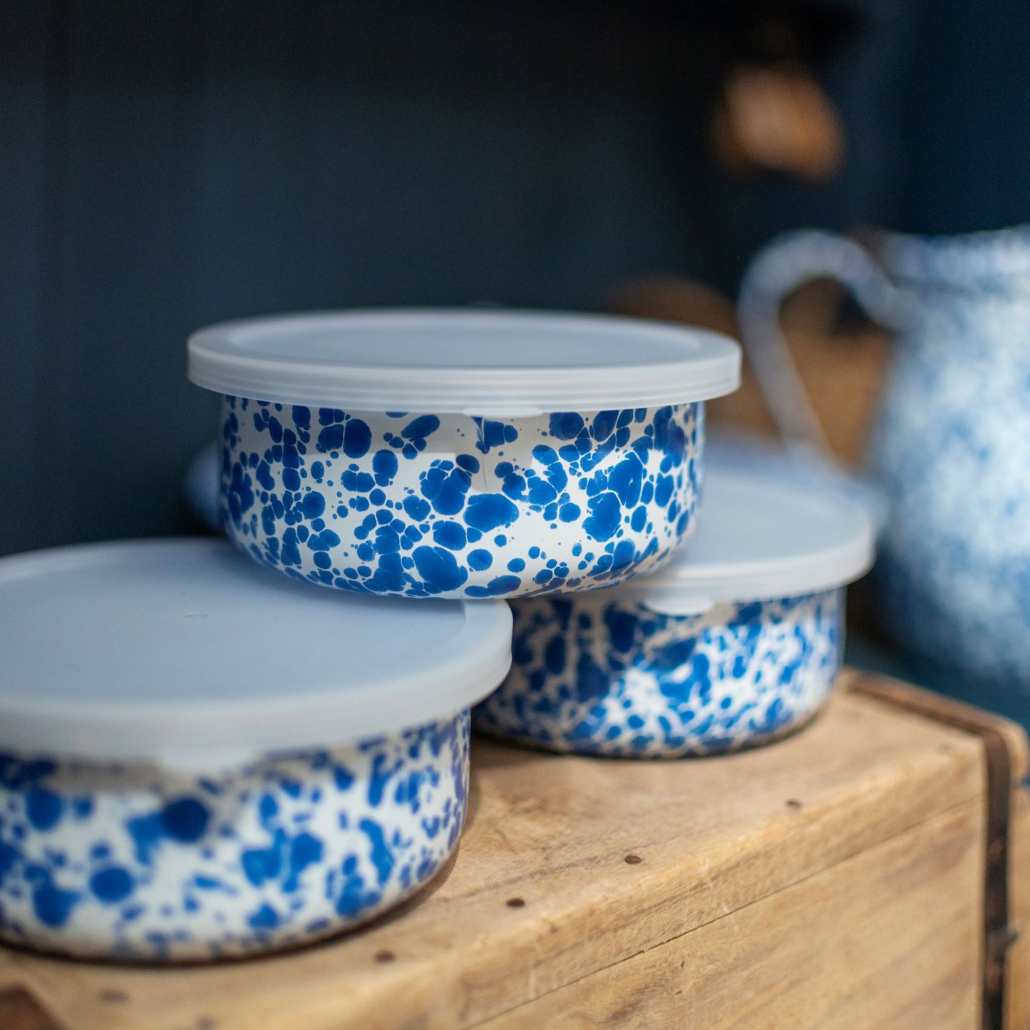 Blue Splatter enamel storage box - THE BRISTOL ARTISAN