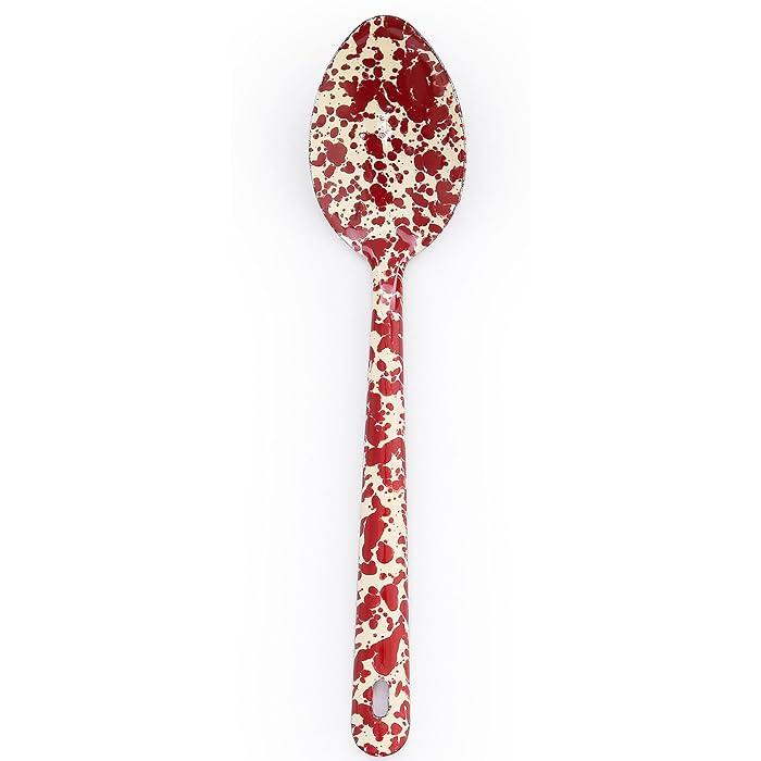 Burgundy and Cream Splatter Enamel Slotted Spoon - THE BRISTOL ARTISAN