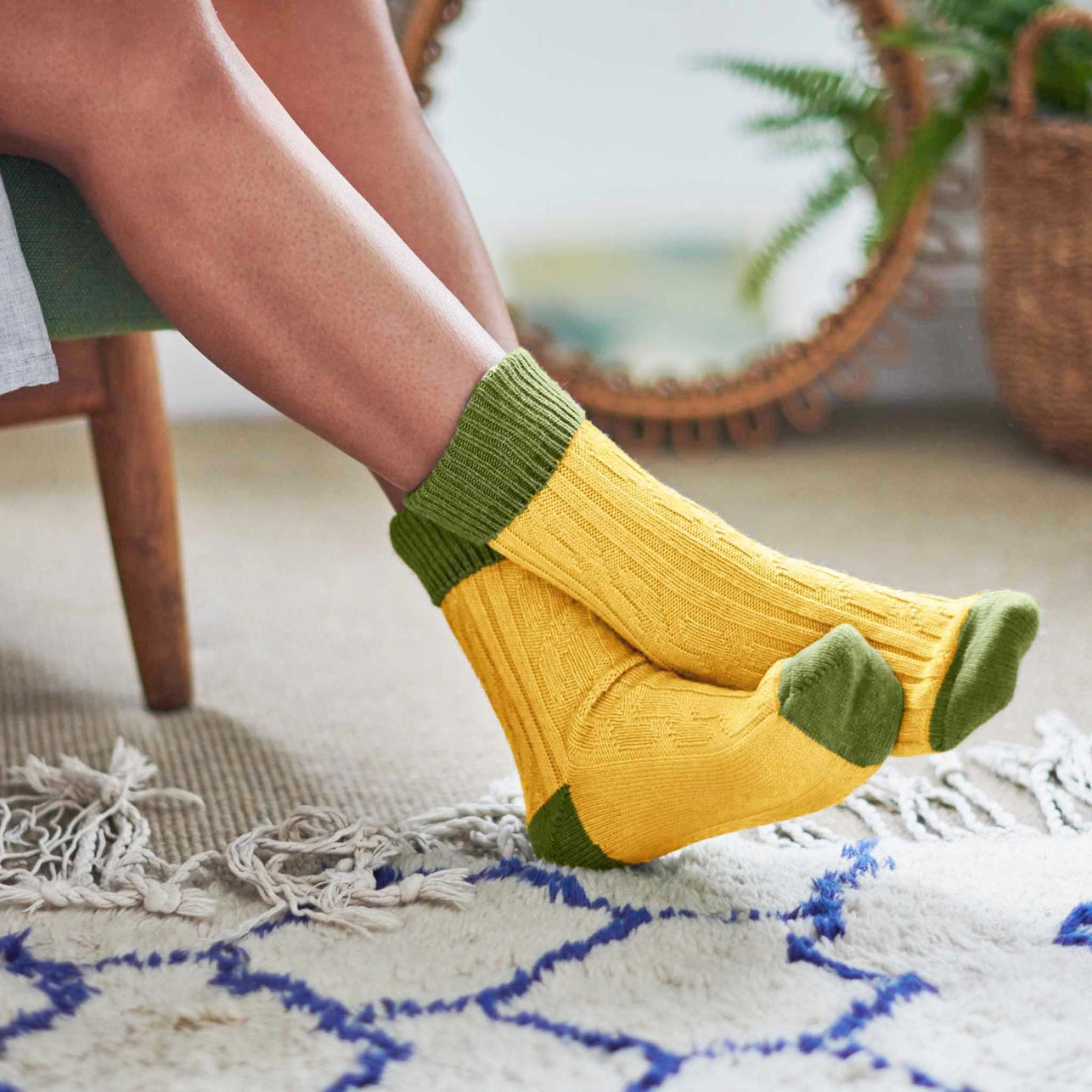 Cashmere Blend Slouch Socks - Gold & Green - UK 4-7 - THE BRISTOL ARTISAN