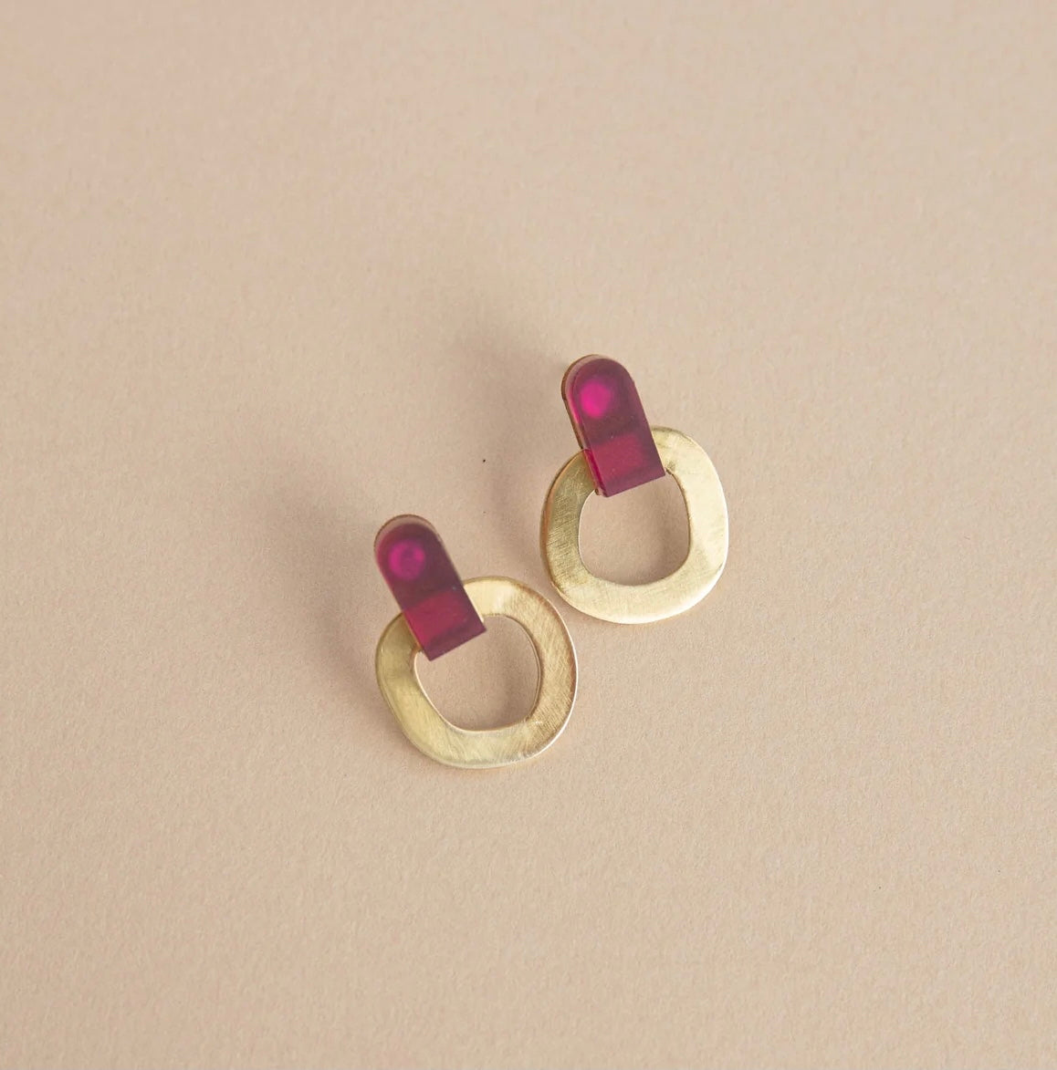 Around Brass Stud Earrings in Aubergine - THE BRISTOL ARTISAN