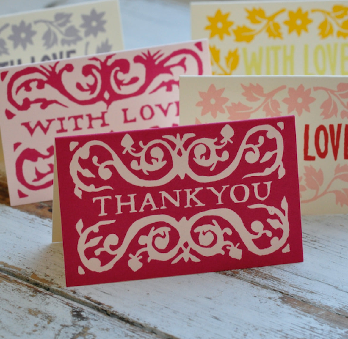 Raspberry Arabesque Thank You Gift Cards - Pack of 6 - THE BRISTOL ARTISAN