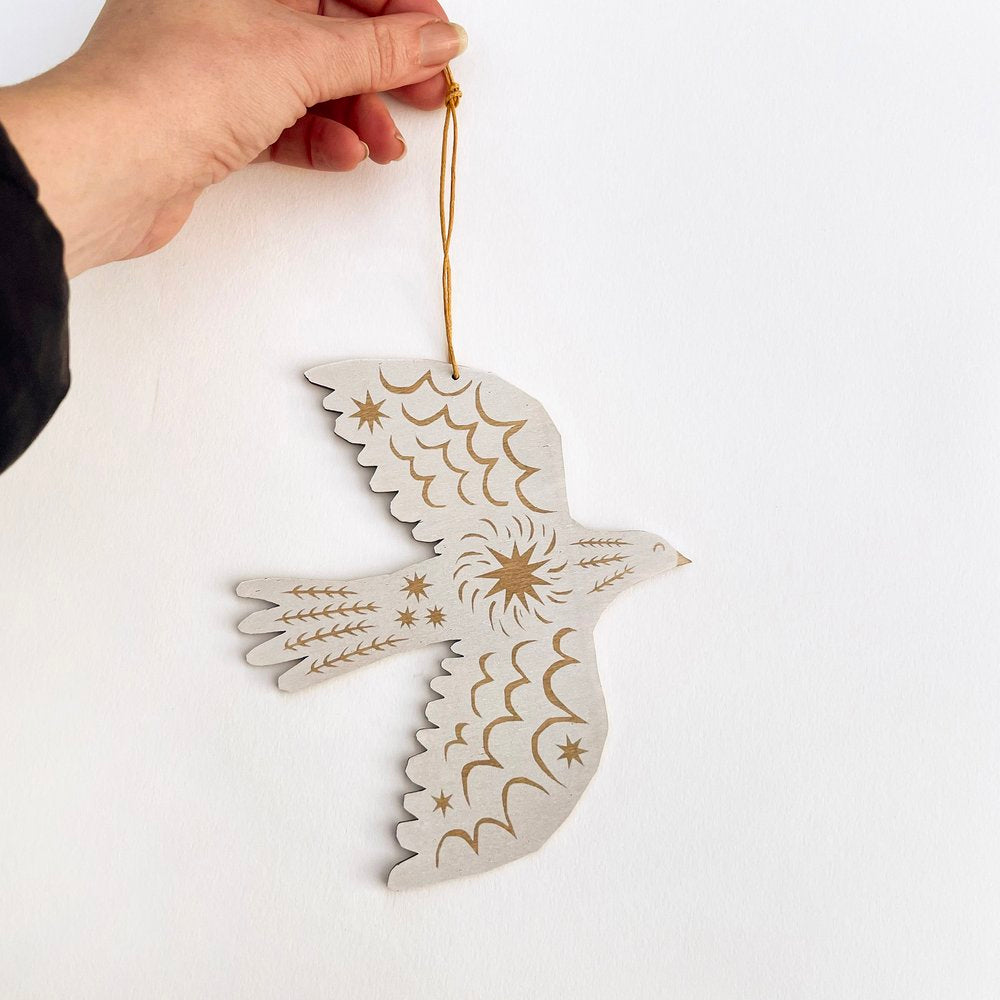 Screenprinted Wooden Decoration - Winter Bird - THE BRISTOL ARTISAN