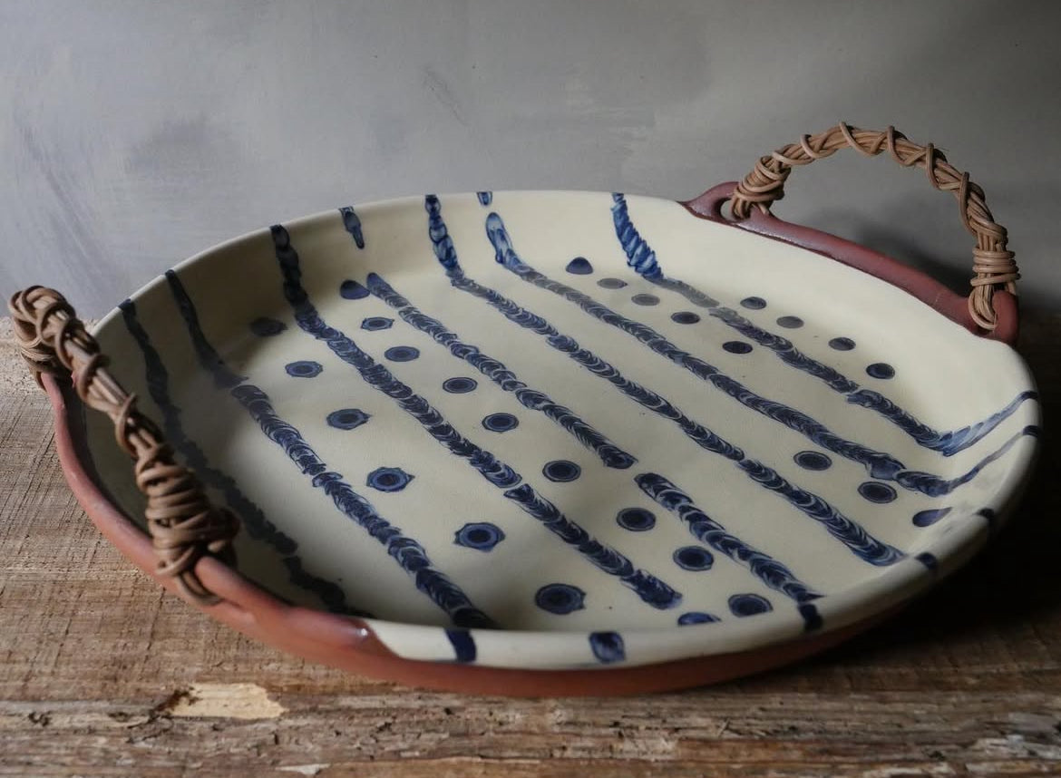 Dash Dot Woven Handle Platter - THE BRISTOL ARTISAN