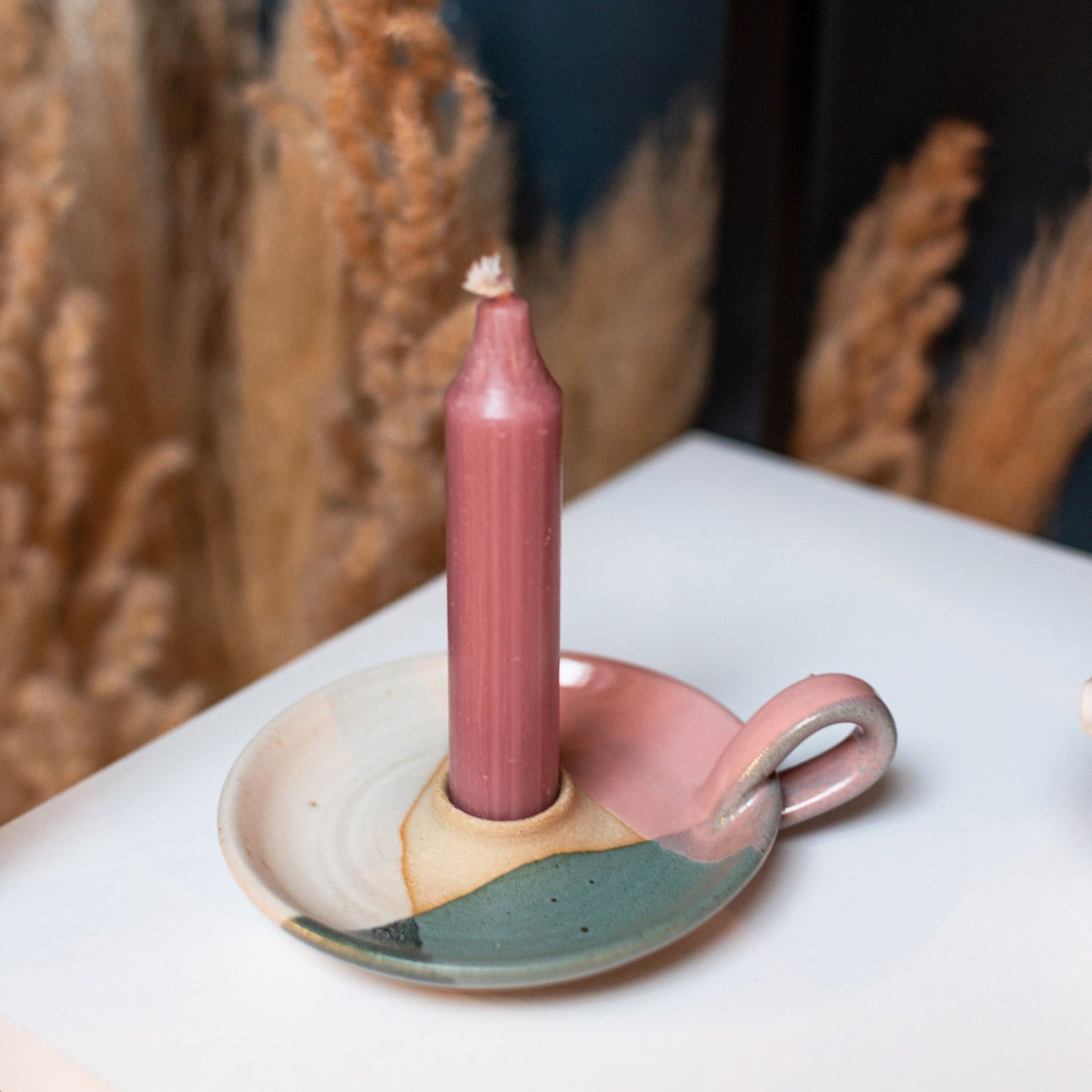 ‘Bristol’ Trio Glaze Candlestick Holder - Jade/Pink by Liz Vidal - THE BRISTOL ARTISAN