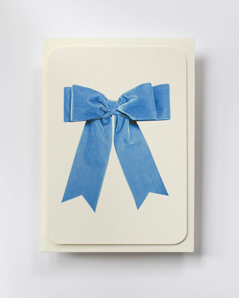 Baby Blue Velvet Bow Greeting Card - THE BRISTOL ARTISAN