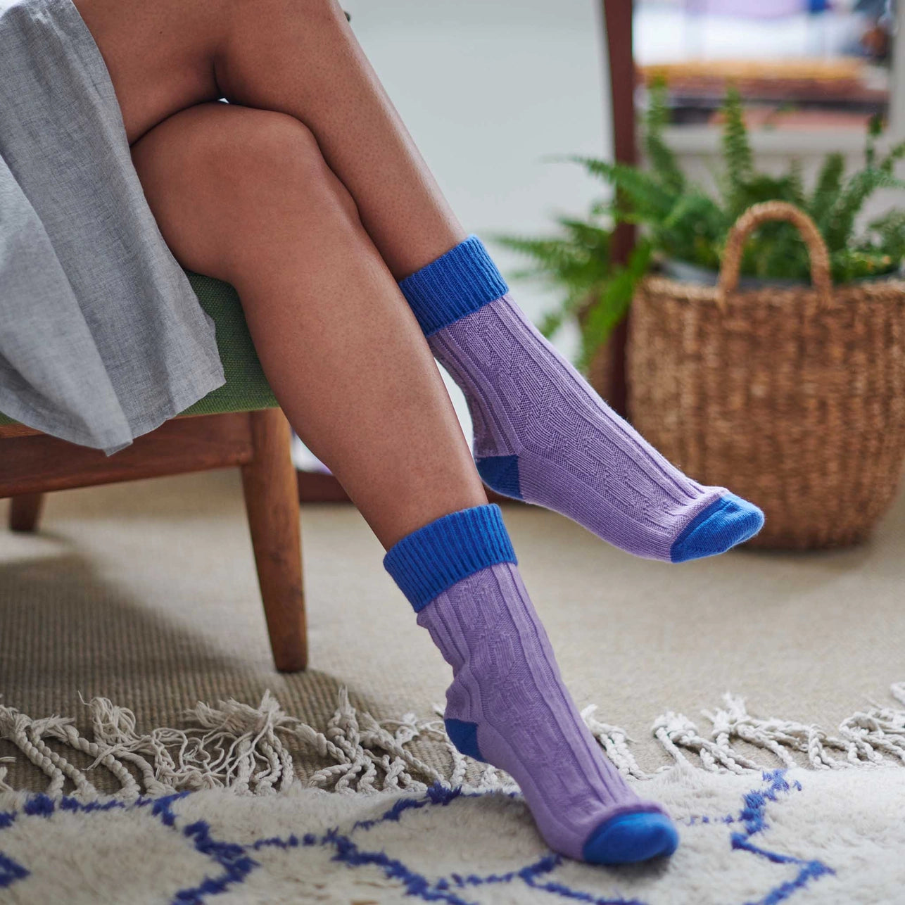 Cashmere Blend Slouch Socks - Lilac & Blue - UK 4-7 - THE BRISTOL ARTISAN