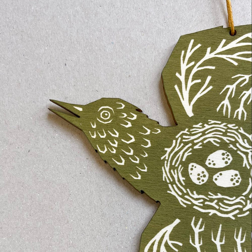 Screenprinted Wooden Decoration - Woodland Bird - THE BRISTOL ARTISAN