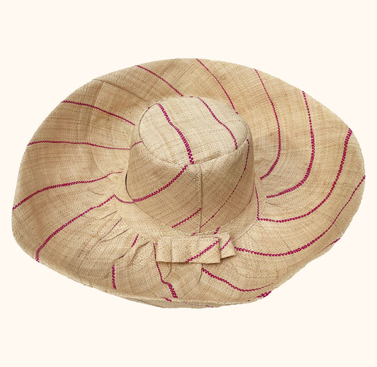 Large Raffia Summer Hat - Pink Pinstripe - THE BRISTOL ARTISAN