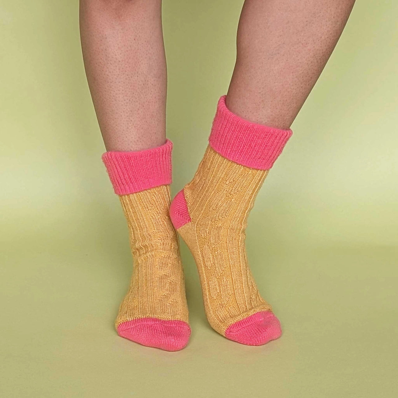 Cashmere Blend Slouch Socks - Gold & Coral - UK 4-7 - THE BRISTOL ARTISAN