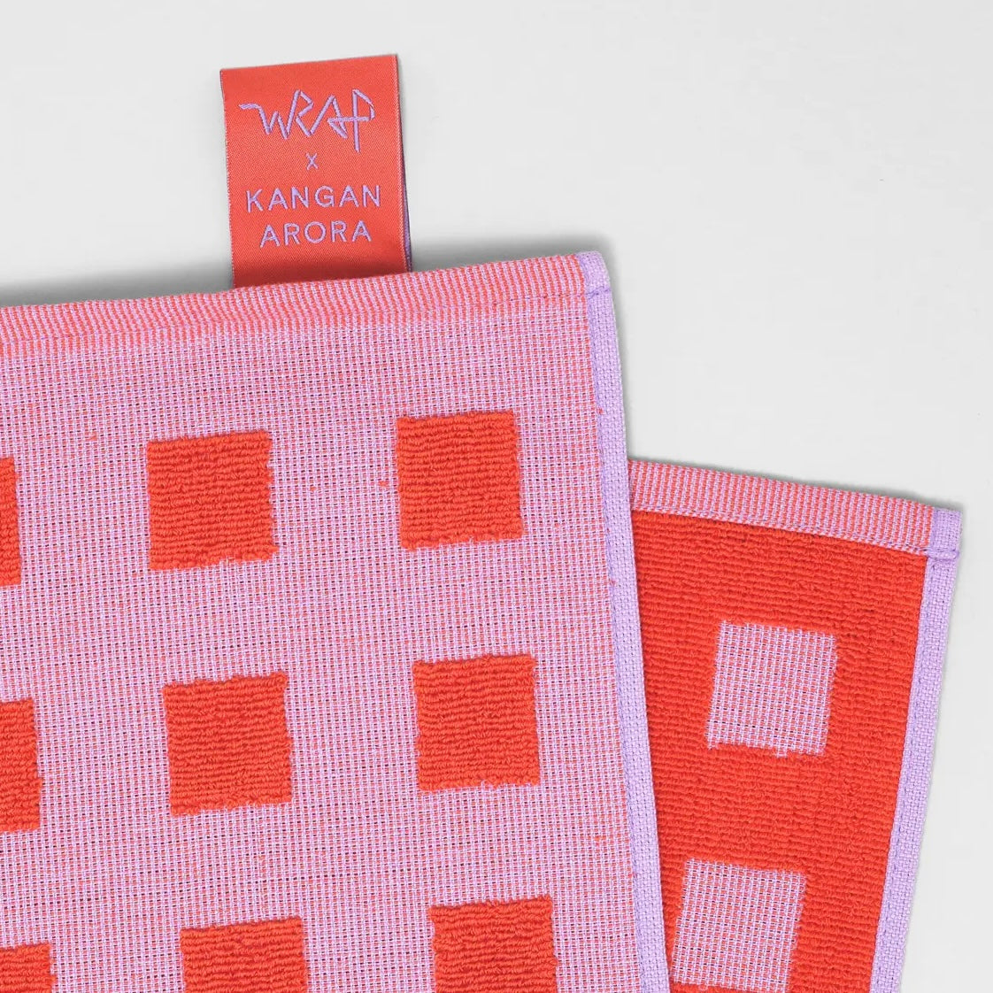 Squares Lilac & Red teatowel - THE BRISTOL ARTISAN
