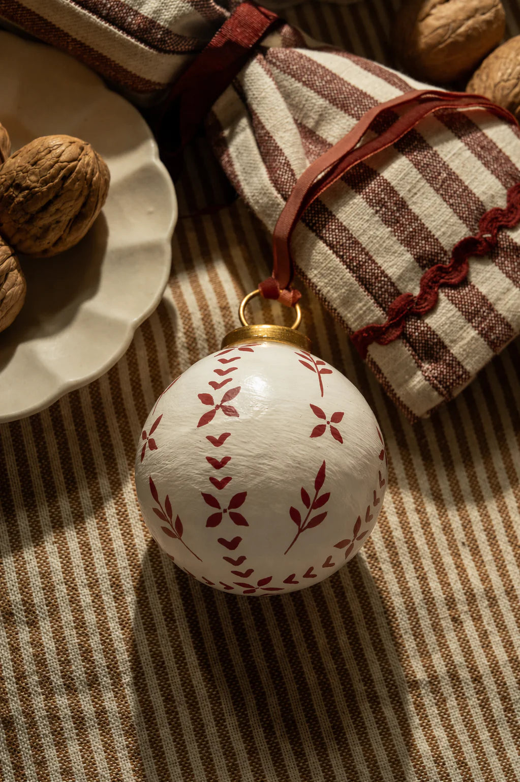 Hand Painted Baubles with Velvet Ribbon, Berry - Set of 3 - THE BRISTOL ARTISAN
