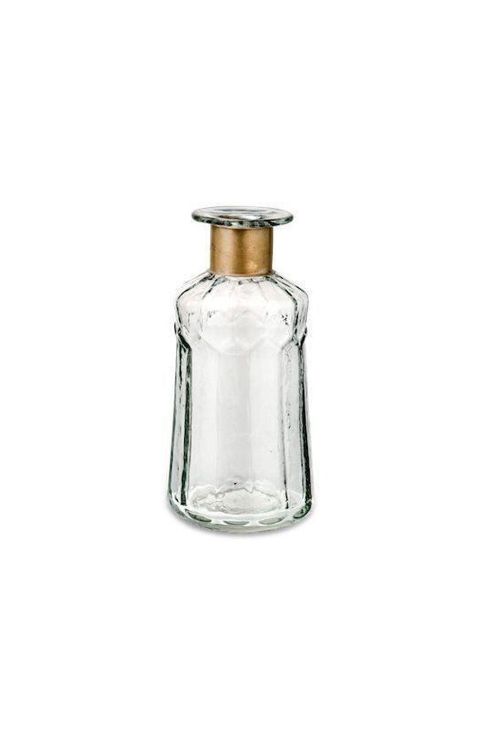 Hammered Bottle Vase - Clear Glass & Antique Brass - THE BRISTOL ARTISAN