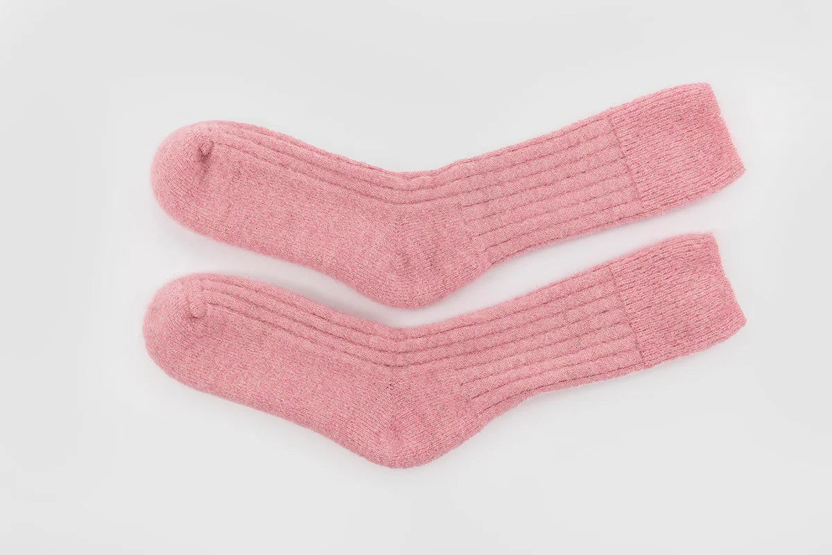 Ultra soft alpaca ribbed bed socks - pink - THE BRISTOL ARTISAN