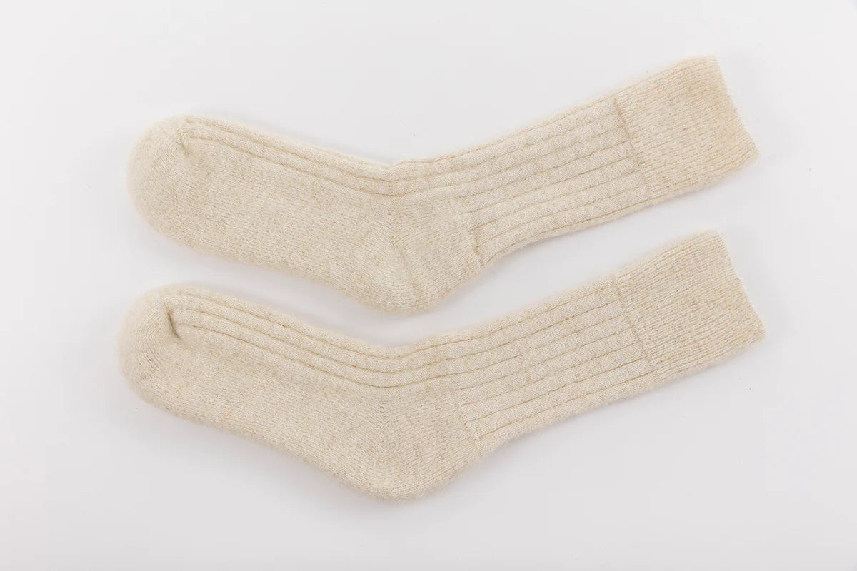 Ultra soft ribbed alpaca bed socks - cream - THE BRISTOL ARTISAN