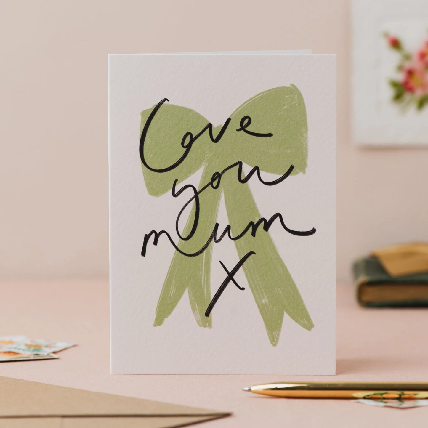Love You Mum Green Bow Card - THE BRISTOL ARTISAN