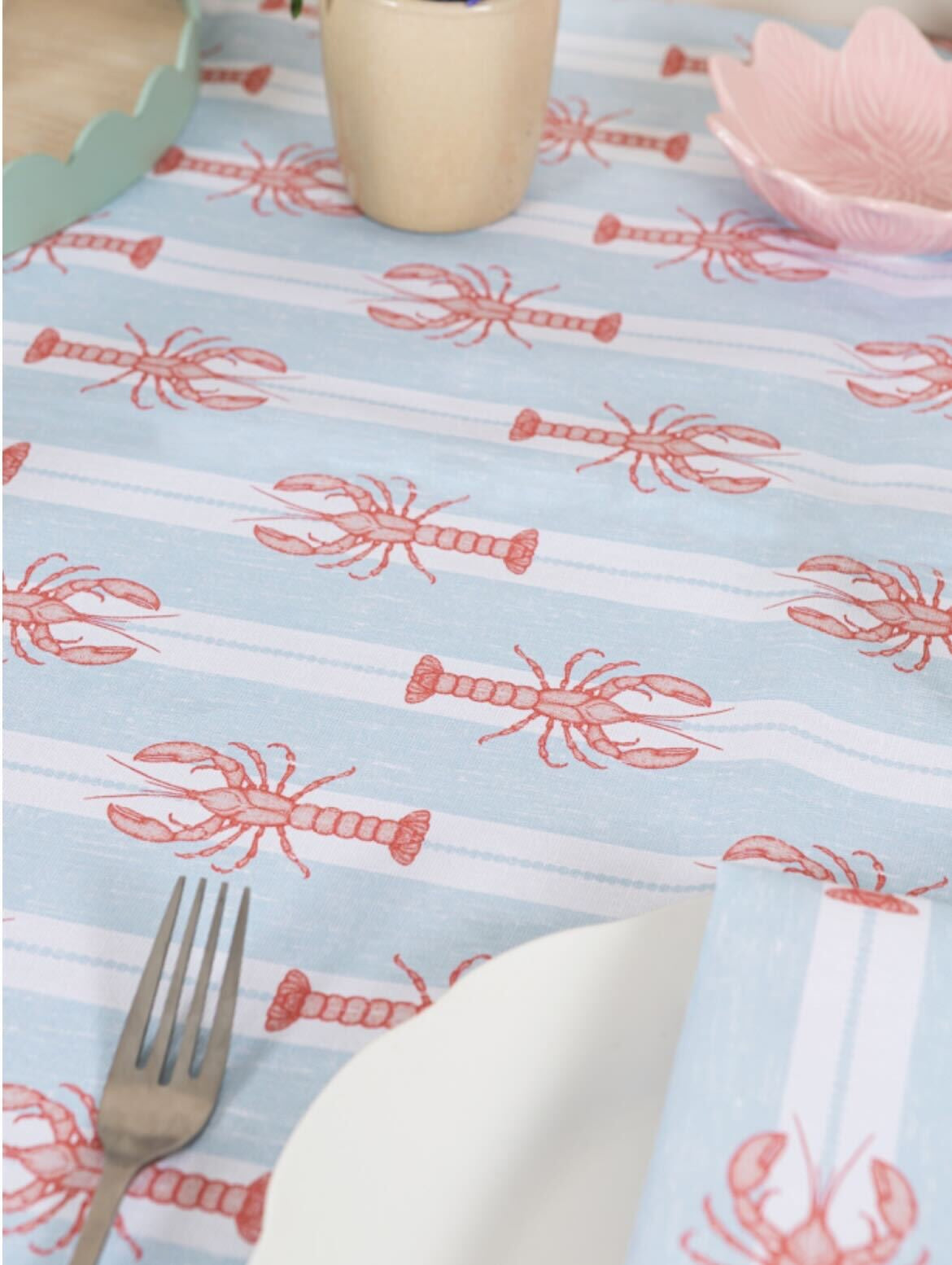 Blue Striped Lobster Tablecloth