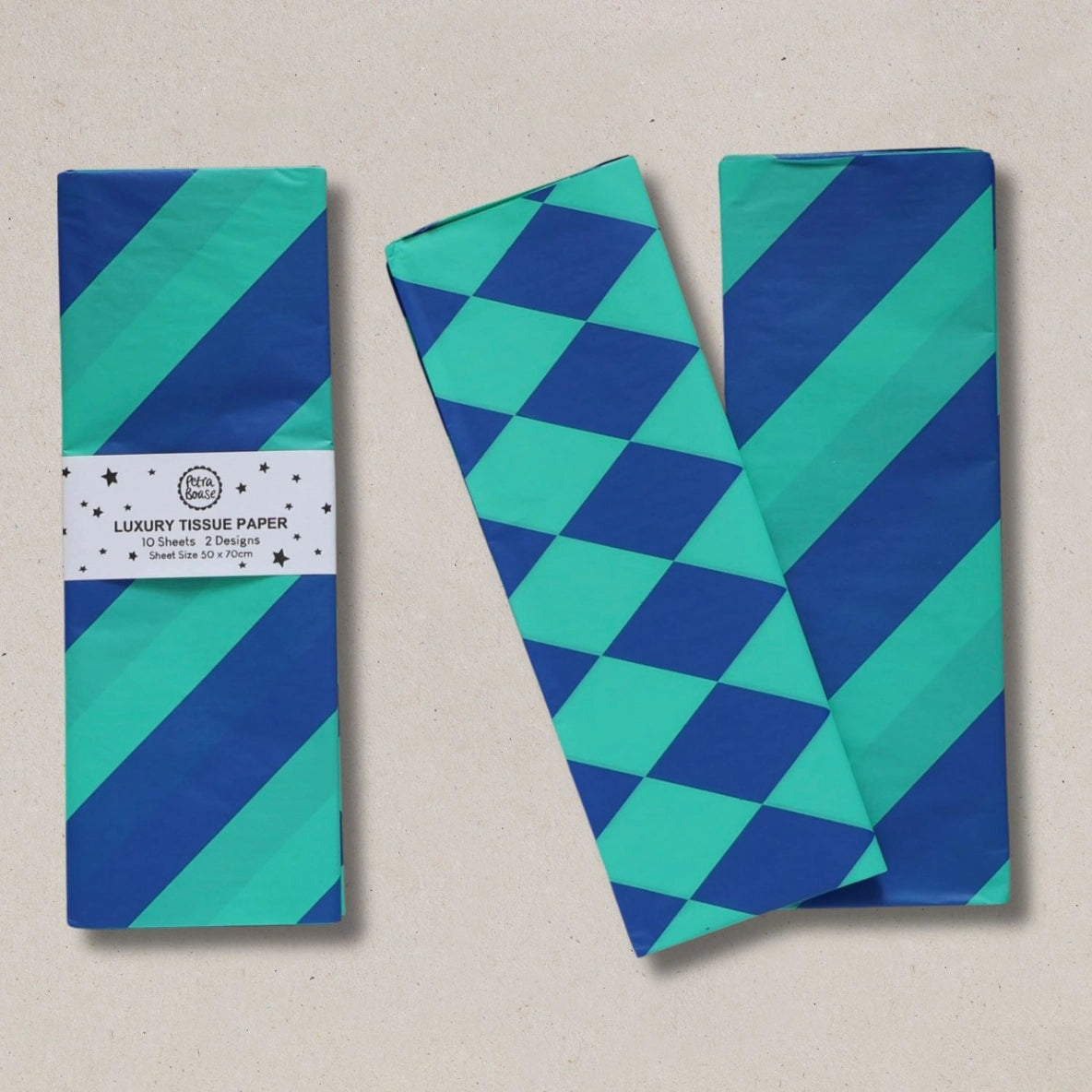 Luxury Tissue Paper - Cobalt Blue & Jade Diamond/Diagonal - THE BRISTOL ARTISAN
