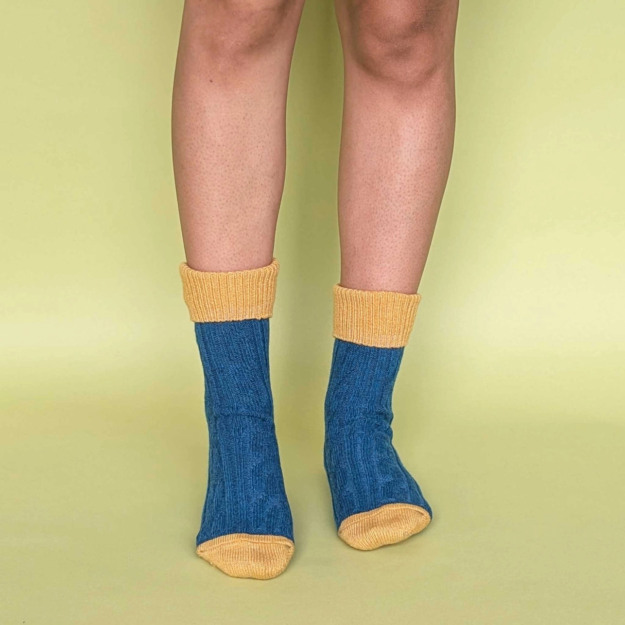 Cashmere Blend Slouch Socks - Teal & Gold - UK 4-7 - THE BRISTOL ARTISAN