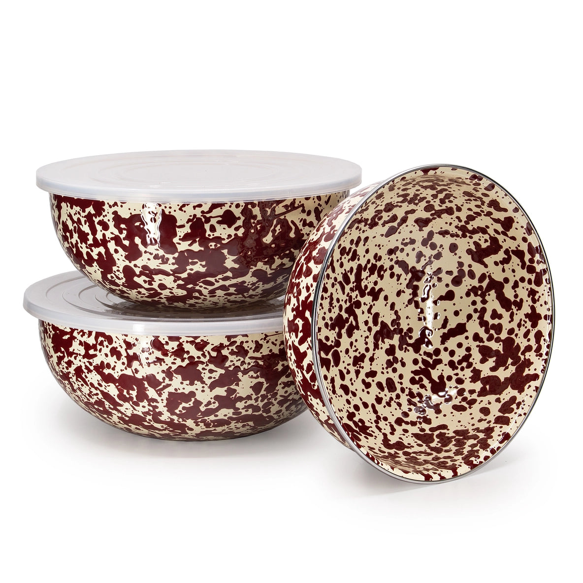 Burgundy Splatter Enamel Multipurpose Bowls - Set of 3 - THE BRISTOL ARTISAN