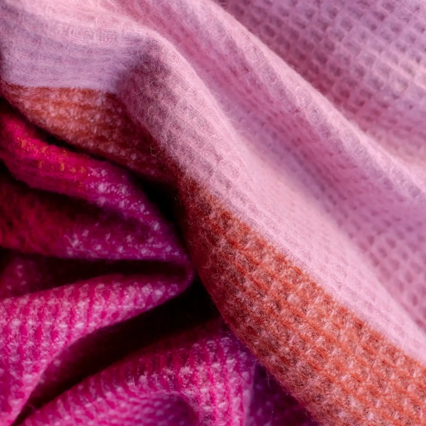 Recycled Wool Blanket in Pink Waffle Block Check - THE BRISTOL ARTISAN
