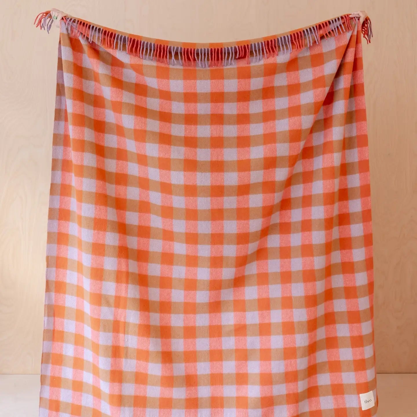 Recycled Wool Blanket in Orange Gingham - THE BRISTOL ARTISAN