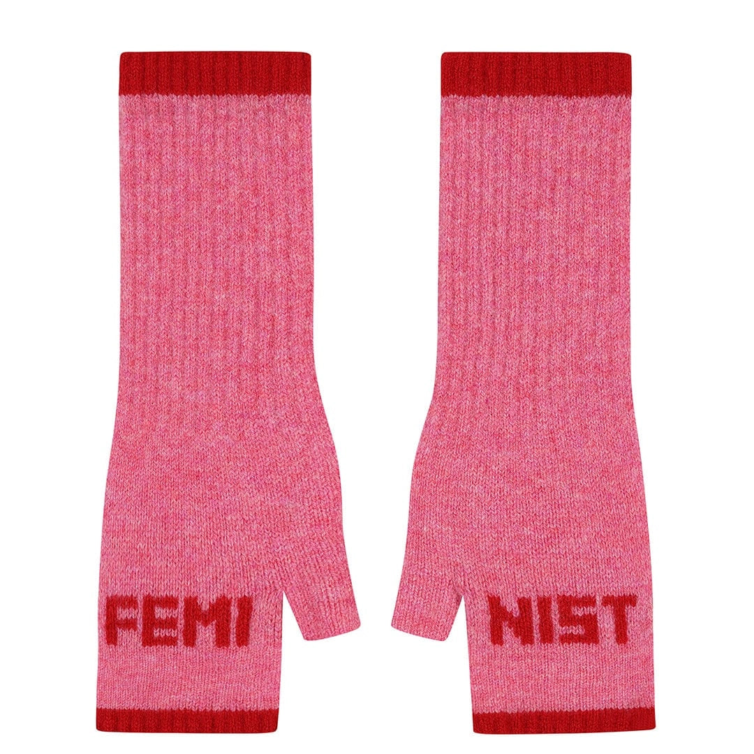 Feminist Fingerless Mittens - French Rose & Rouge - THE BRISTOL ARTISAN