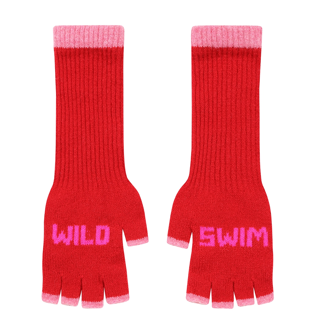 Wild Swim Fingerless Gloves - Rouge & Neon Pink - THE BRISTOL ARTISAN