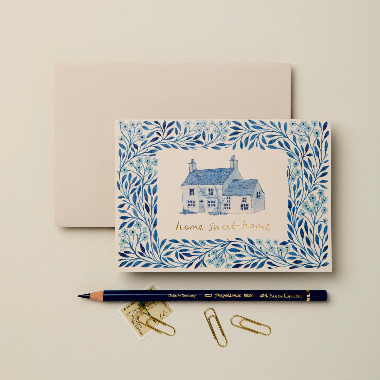 Blue Flora ‘Home Sweet Home’ Card - THE BRISTOL ARTISAN