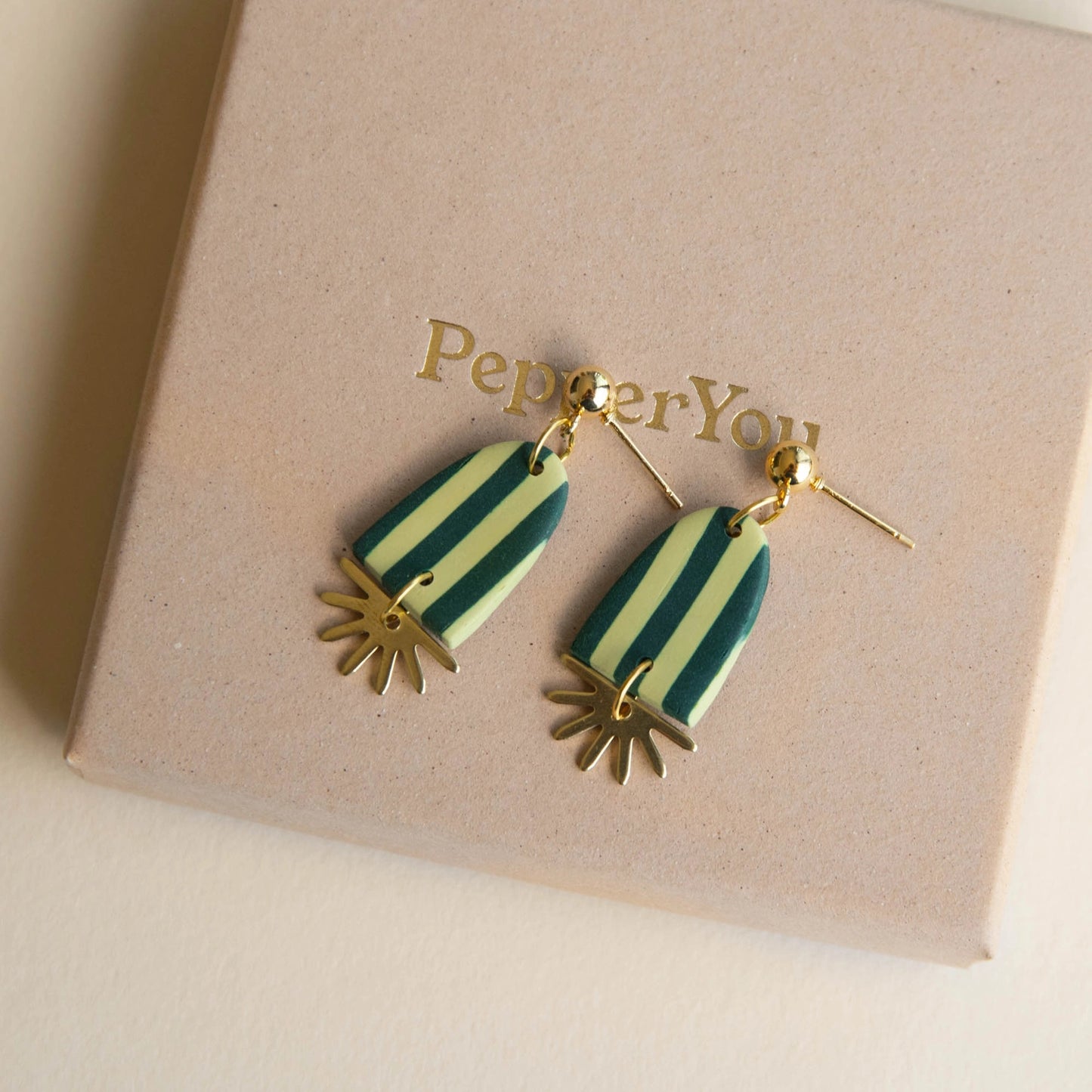 Sunny Stripe Drop Earrings - Forest & Apple Green - THE BRISTOL ARTISAN