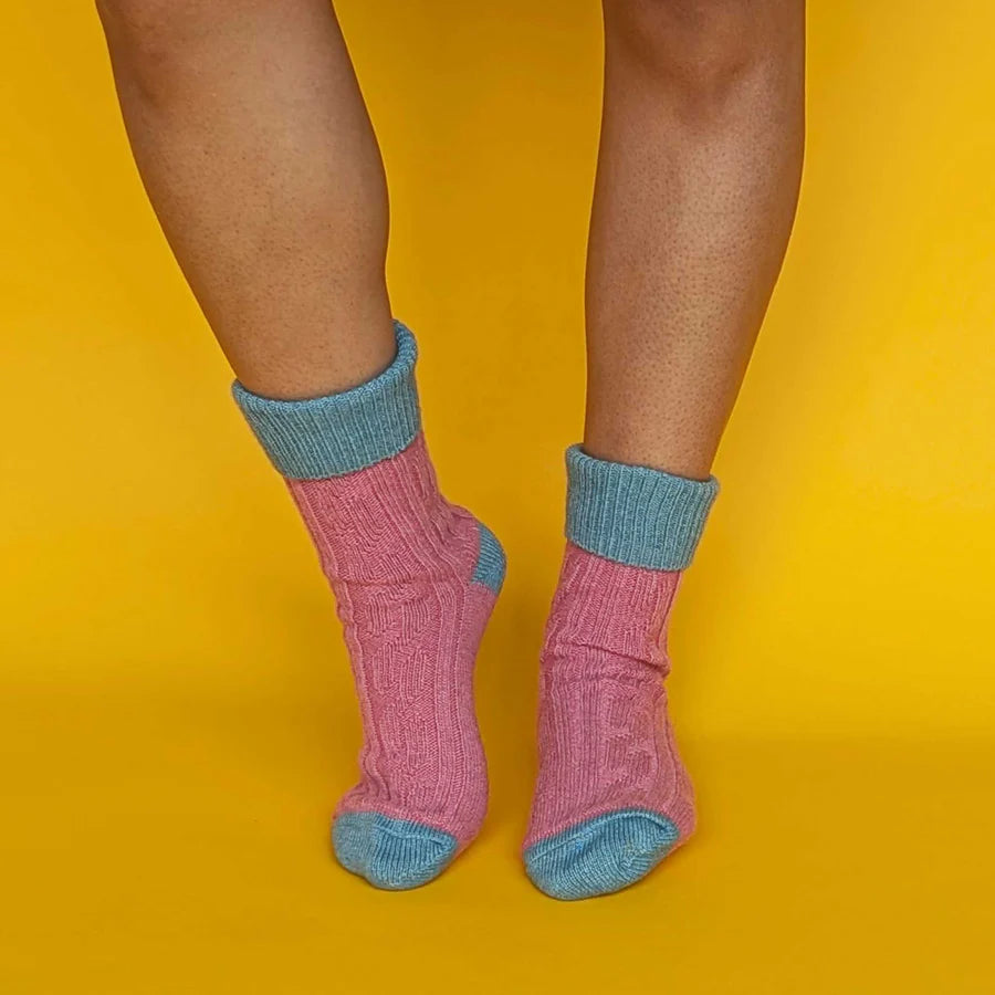 Cashmere Blend Slouch Socks - Dusky Pink & Jade - UK 4-7 - THE BRISTOL ARTISAN