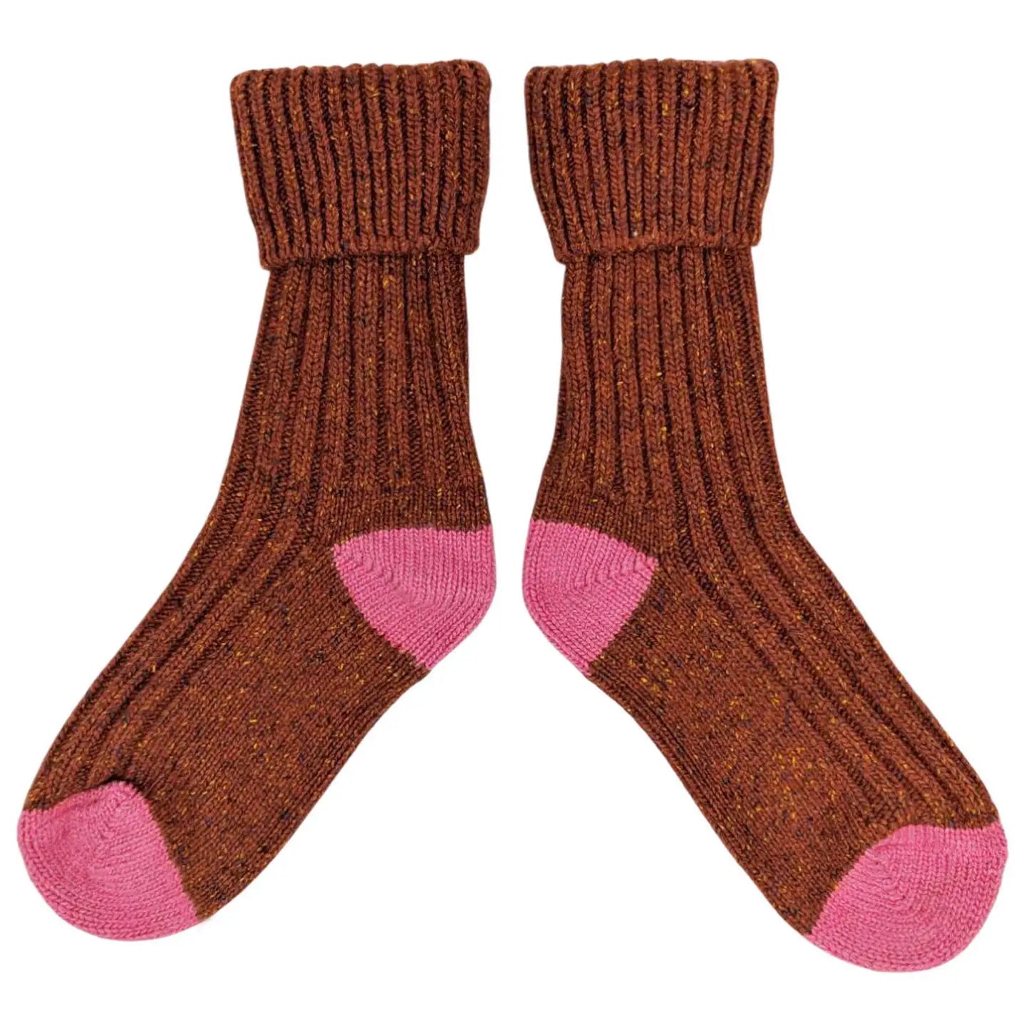Unisex Recycled Silk Blend Ribbed Socks - Rust/Pink - UK 8-11