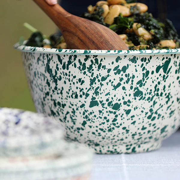Green Splatter Enamel Salad Bowl - THE BRISTOL ARTISAN