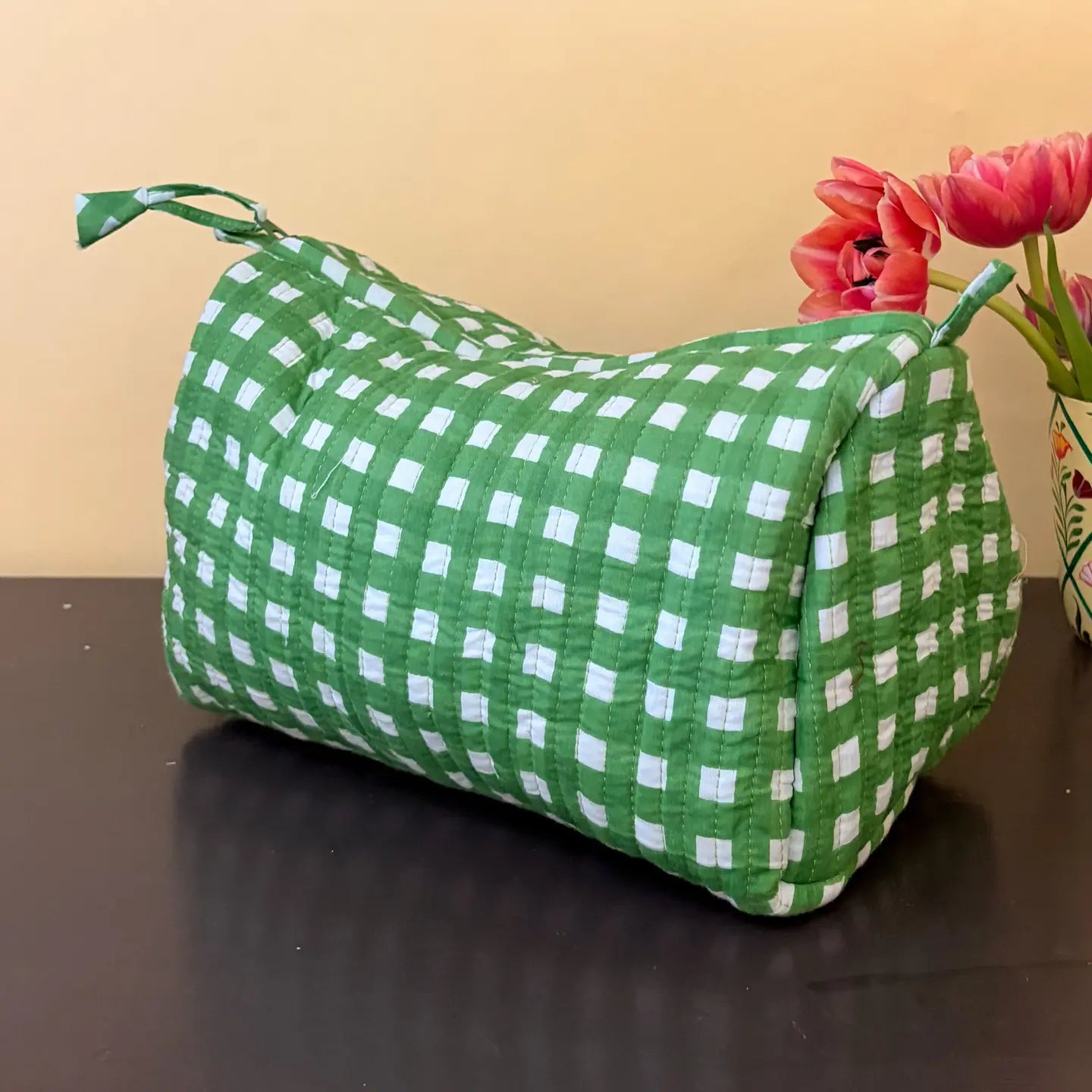 Emerald Check Cotton Wash Bag - THE BRISTOL ARTISAN