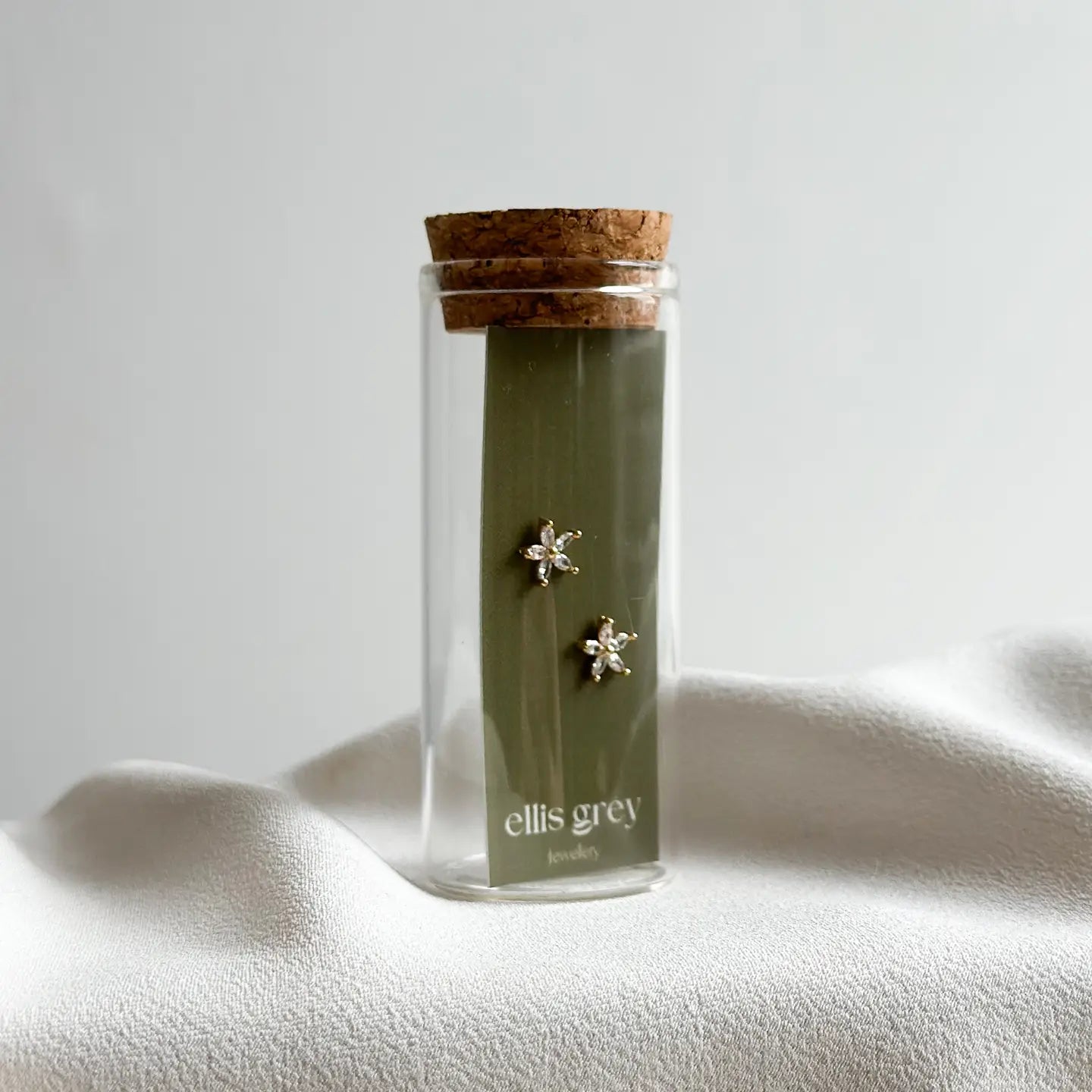 Glass Vial - 18k Gold Cz Flower Stud Earrings