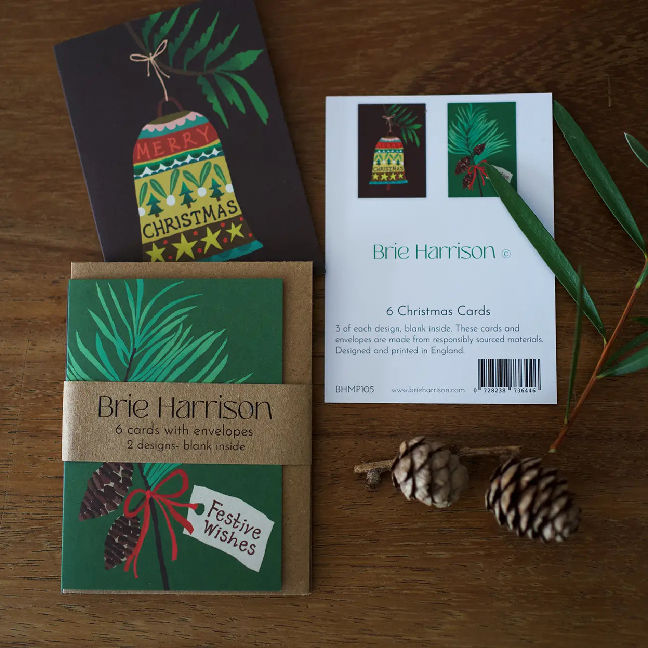 Christmas Mini Card Pack - Festive Pines & Christmas Bell