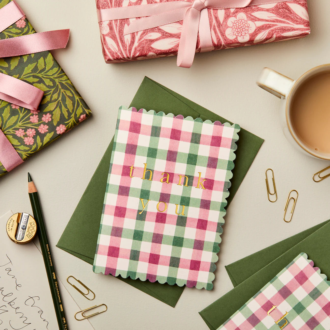 Pink & Green Gingham 'Thank You' card - THE BRISTOL ARTISAN
