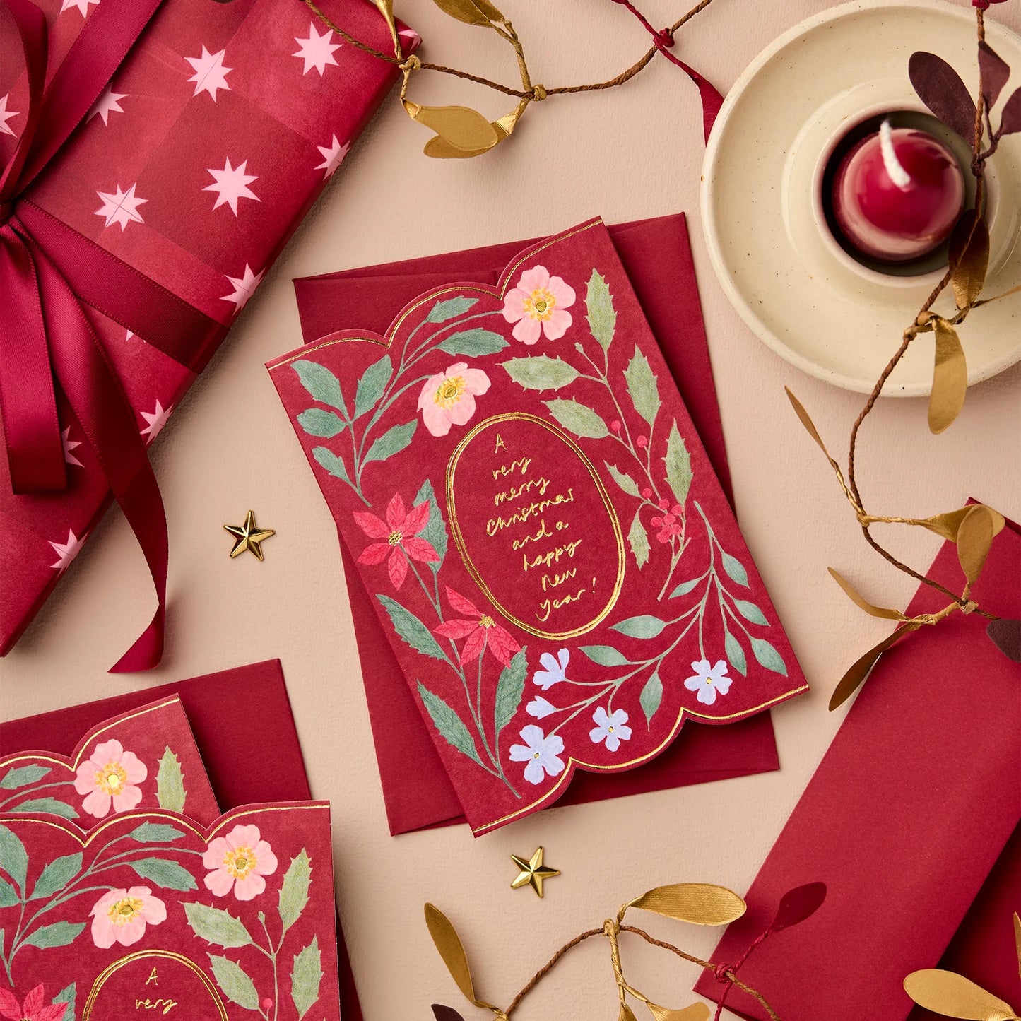Red Flora ‘Merry Christmas’ Card - THE BRISTOL ARTISAN