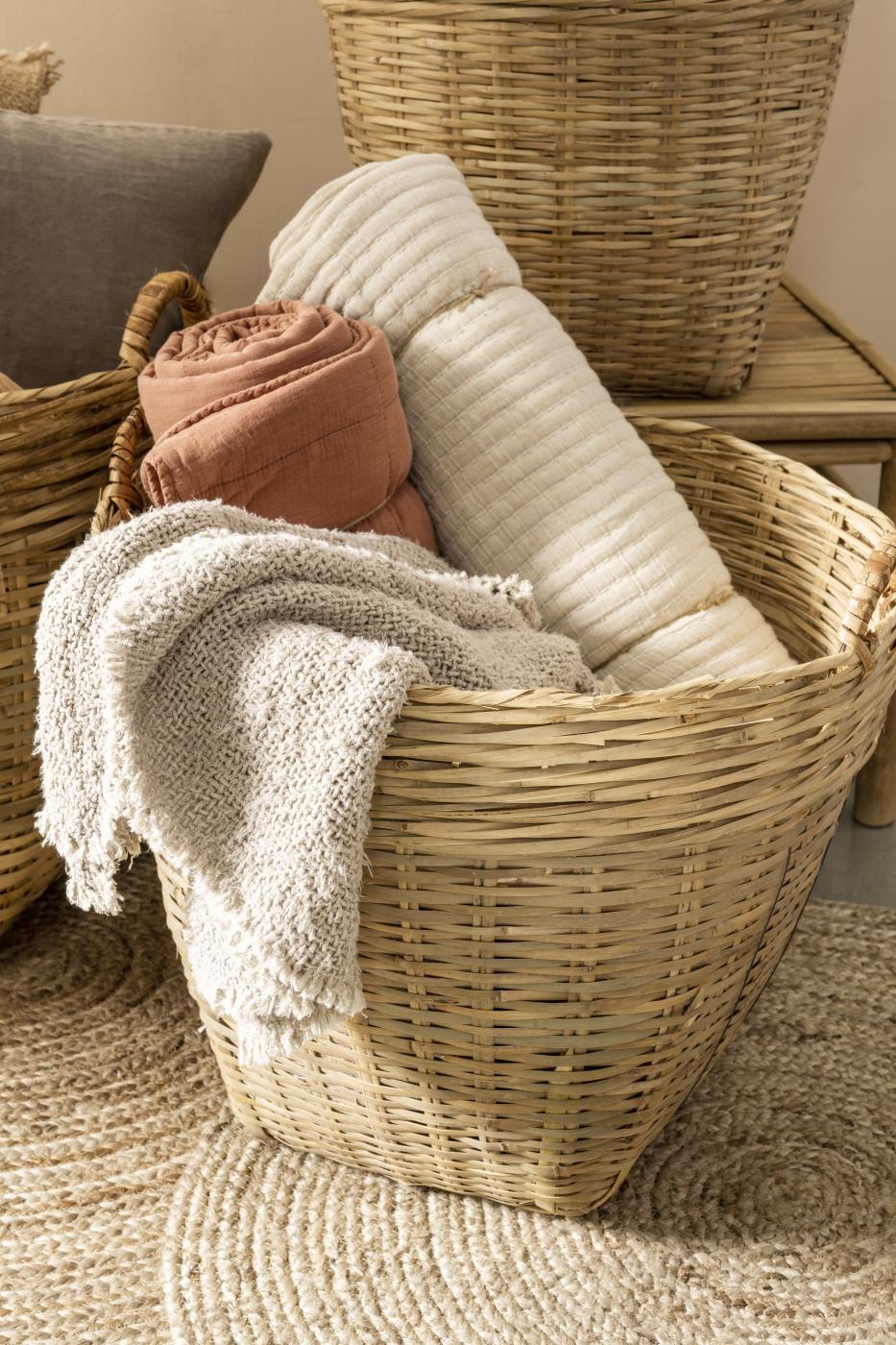 Sale - Large Bamboo storage basket with handles - THE BRISTOL ARTISAN