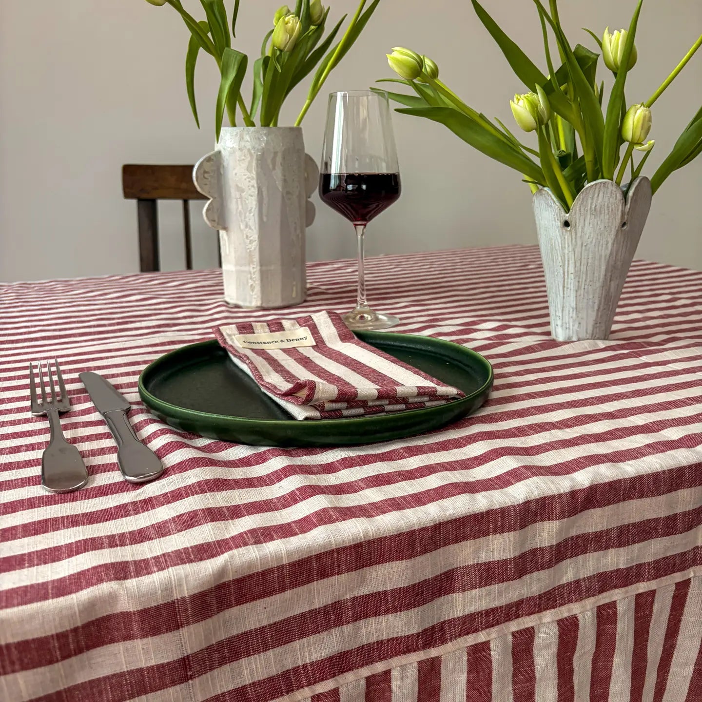Woven Clay Stripe Tablecloth – 100% Cotton - THE BRISTOL ARTISAN