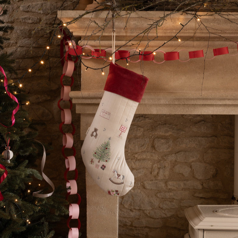 Embroidered Christmas present stocking - Christmas Morning - THE BRISTOL ARTISAN