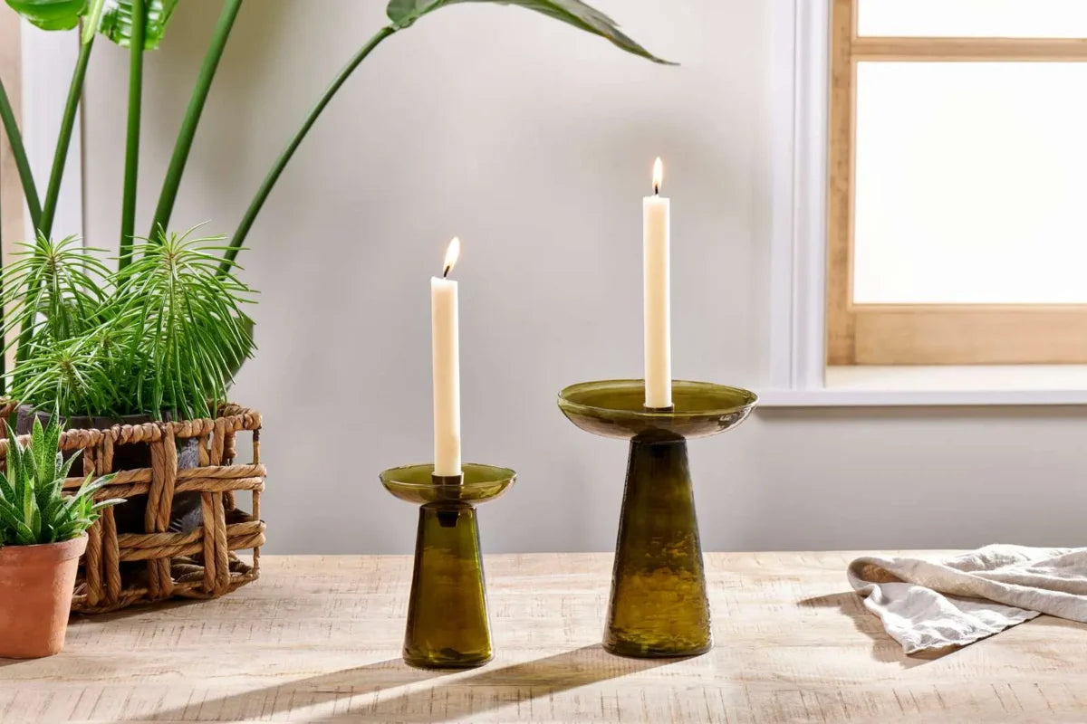 Olive Green recycled Glass Candleholder - THE BRISTOL ARTISAN