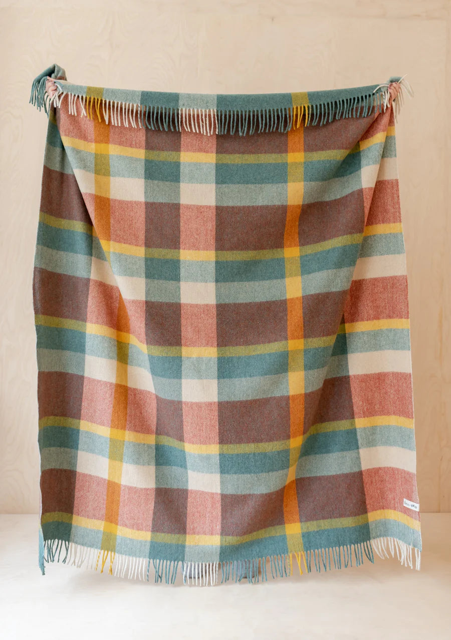 Recycled Wool Blanket in Sage Stripe - The Bristol Artisan Handmade Sustainable Gifts and Homewares.