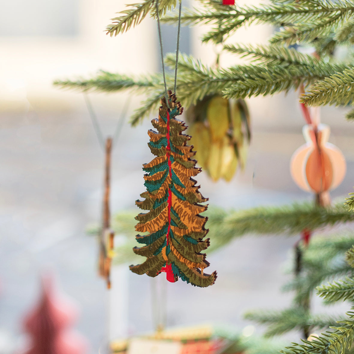 Christmas Tree Screen Printed Wooden Decoration - THE BRISTOL ARTISAN