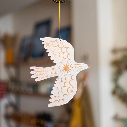 Screenprinted Wooden Decoration - Winter Bird - THE BRISTOL ARTISAN